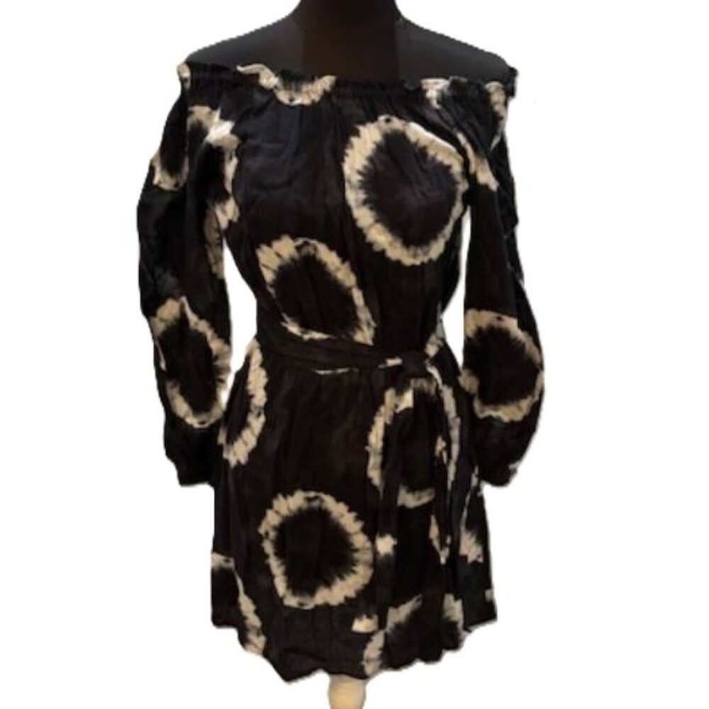 MICHAEL KORS Navy/White On/Off Shoulder Cotton Tie Dye Dress w/Belt  NWT $140 - Picture 7 of 16